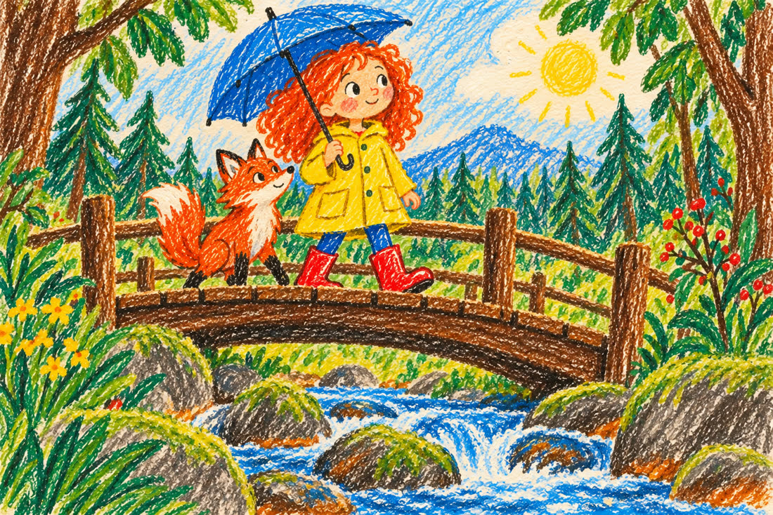 Crayon illustration rendered by GPT Image 2.5, scene 2, from its scene 1
