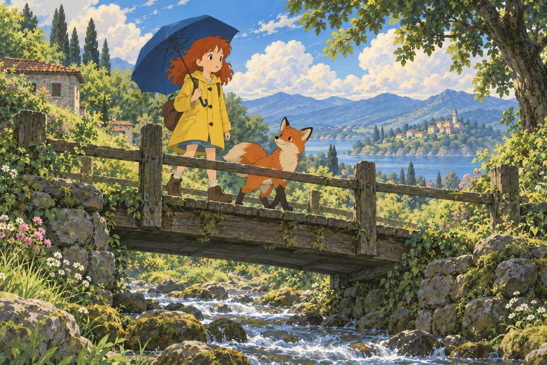 Studio Ghibli rendered by GPT Image 2.5, scene 2, from its scene 1